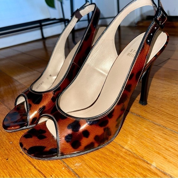 Stuart Weitzman Leopard Patent Slingback Heels - Picture 3 of 10